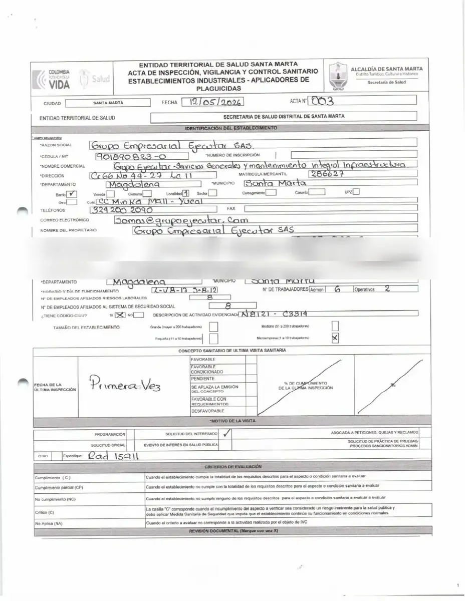 Concepto sanitario favorable en fumigación